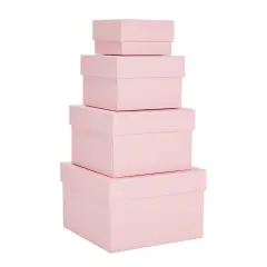Stockroom Plus Set of 4 Sizes Square Nesting Gift Boxes with Lids for Presents, Stacking Decorative Goodie Box for Holidays, Wedding, Birthday, and Party Favors (Pink)