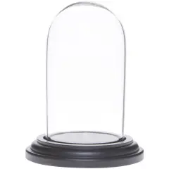 Plymor 1.85" x 3.5" Mini Glass Display Dome Cloche Black Wood