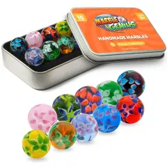 Marble Genius Collectors Marbles, Petals Design, 16mm (⅝ Inch), 10 Handmade Glass Marbles, Gifts for Marble Lovers, Gifts for Kids Ages 3-14