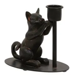 Black Iron Cat Taper Candle Holder and Playful Design