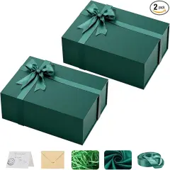 Large Green Gift Box with Lid: 2 Pack 13.5&times;10&times;5 Inches - Strong Magnetic Closure for Christmas Birthdays Holiday Gifts &ndash; Perfect for Couples Friends Family