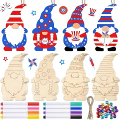 20 Sets 4th of July Unfinished Wooden Gnome Ornaments