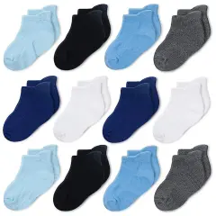 CozyWay Boy Ankle Socks - Comfy Cotton Socks for Boys Ages 3 Years and Up - No Show Soft & Breathable - Multi Color Blue - 12 Pack Multicolor