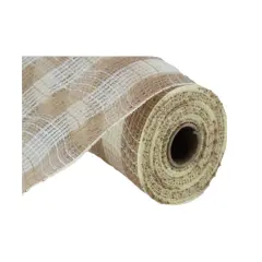 10.5"x10YD Faux Jute/PP Small Check Mesh - Natural/Cream - Premium Wreath Supplies