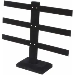 Plymor Black Velvet Triple T-Bar, Twelve Pair Earring Display Stand, 10.25" W x 8.5" H