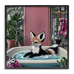 Stupell Industries Bathing Fox in Tropical Bathroom Framed Giclee By Annabelle Hall