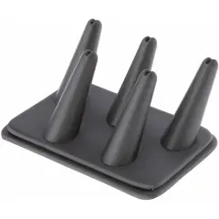 Plymor Gray Faux Leather Ring Finger Display, Five on Rectangular Base, 5.25" W x 3.625" D x 2.25" H