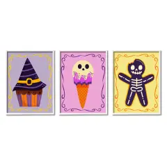 Varied Halloween Desserts 3pc Framed Giclee Art Set White