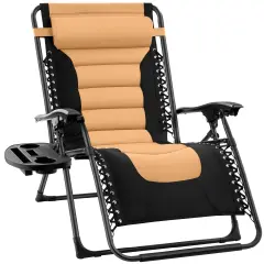 Best Choice Products Oversized Padded Zero Gravity Chair, Folding Outdoor Patio Recliner w/ Side Tray Black/Tan