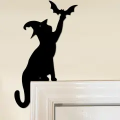 Halloween Door Corner Cat Metal Sign