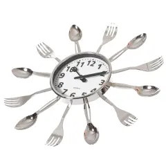 Decorative 3D Cutlery Utensil Spoon and Fork Wall Clock for Kitchen, Playroom or Bedroom