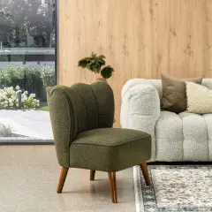 32.75"H Upholstered Tufted Accent Chair with Rubber Wood Legs Green