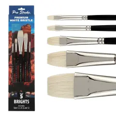 Creative Mark Pro Stroke Premium White Chungking Hog Bristle Artist Paint Brush - Brights Set of 5 - Natural Bristle Brush w/ Soft Touch Handle for Oils, Watercolors, Acrylics, Alkyds, Caseins