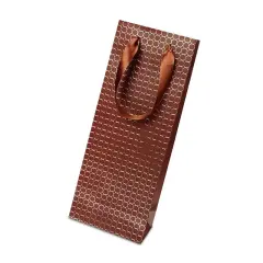 Brown Embossed Dots Wine Bag 14 1/8'' x 4 1/8'' x 14 1/4'' Elegant