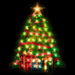 Northlight 22.5" Lighted Christmas Tree with Presents Window Silhouette Green