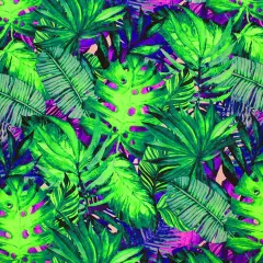 Mixed Palm Leaves Fluorescent Ground Printed Spandex Fabric