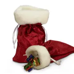 Small Christmas Velvet Bag with Plush Faux Fur 5" x 7"