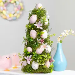 Northlight Floral and Foliage Easter Egg Tree - 14" - Pink and White