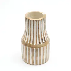 Decorative Handcrafted Accent Wood Vase In White & Brown Color