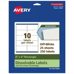 Avery Dissolvable Labels, 2" x 4" Rectangle