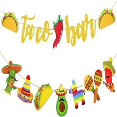 Fiesta Taco Bar Banner Garland 2 set Mexican Fiesta Party Banner with Cactus Donkey Maraca Sombrero Taco Pepper for Mexican Cinco de Mayo Fiesta Theme Party Decorations