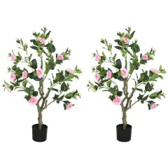 Set of 2 Artificial Camellia Flowers &ndash; Lifelike Faux Blooms for Home Decor