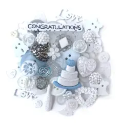 Wedding Heart Button Bundle &ndash; 50 Wedding-Themed Buttons with Silver Pearls, Gems & Sequins &ndash; DIY Craft Kit for 8x10 Canvas Art