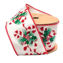 LaRibbons 2 1/2" Wired Ribbon | "Candy Cane" White/Red/Iris | 10 Yard Roll