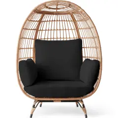 Best Choice Products Wicker Egg Chair Oversized Indoor Outdoor Patio Lounger w/ Steel Frame, 440lb Capacity Black