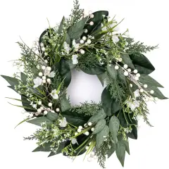 20" Spring Wreath with White Berries & Flowers &ndash; Elegant Greenery for Front Door, Home & Wedding D&eacute;cor