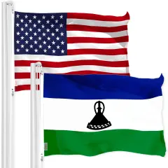 G128 Combo Pack: American USA Flag 3x5 Ft & Lesotho Basotho Flag 3x5 Ft | Both LiteWeave Pro Series Printed 150D Polyester, Brass Grommets