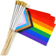 12 Pack Progress Rainbow Gay Pride Stick Flag Small Mini Hand Held LGBT Flags