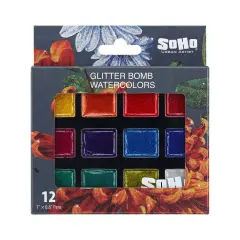 SoHo Urban Artist Glitter Bomb Watercolor Paints - 12 Glitter Watercolor Paint Colors, Semi-Moist, Ultra-Sparkly for Shimmering Mixed-Media Art & Journaling