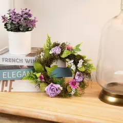 Northlight Roses and Mixed Florals with Foliage Mini Spring Artificial Wreath - Pink - 8" Purple