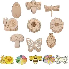 54PCS Unfinished Blank Wooden Cutouts Craft for Kids,Suit for Children's Painting DIY Room Decoration Gift Giving Surprise (54 Insect)