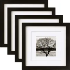 8x8 Picture Frames 4 PCS - Made of Solid Wood Covered by Plexiglass Display 4x4/6x6 with Mat or 8x8 without Mat, for Table Top Display and Wall Mounting Photo Frame Black