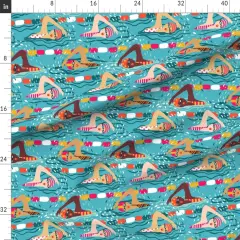 Various Fabrics by the Yard or Fat Quarter Swimming Ladies Blue Water Fun Outdoor Sports Swim Pool Custom Printed Fabric by Spoonflower