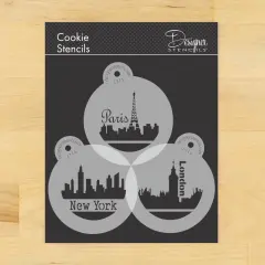 Paris, London & New York Skylines Cookie Stencils | C716 by Designer Stencils | Cookie Decorating Tools | Baking Stencils for Royal Icing, Airbrush, Dusting Powder | Reusable Plastic Food Grade Stencil for Cookies | Easy to Use & Clean Cookie Stencil