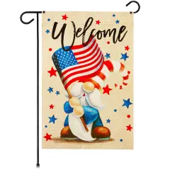 G128 Welcome Patriotic Gnome Garden Flag 12x18 In Double Sided Independence Day Yard Garden Lawn Decoration