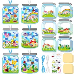 24 Pcs Activity Spring Insect Suncatcher Craft Kit Spring Summer Bugs Suncatcher Craft DIY Tissue Paper Suncatcher Decoration