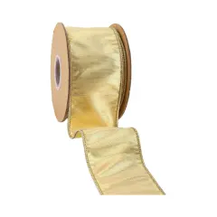 LaRibbons 2 1/2" Wired Metallic Dupioni Ribbon | Gold | 10 Yard Roll