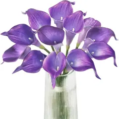 Calla Lily Purple Artificial Flowers 12Pcs Table Flower Decor Faux Calla Lilies Bouquet for Wedding Bride Shower Home Decoration, Purple