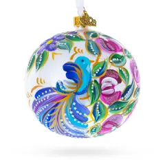 Blue Bird on White Glass Ball Christmas Ornament 4 Inches