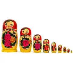 Set of 9 Traditional Semenov Wooden Nesting Dolls 10 Inches
