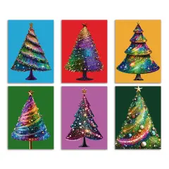 Rainbow Christmas Greeting Cards Boxed Set of 24 Holiday Notecards Featuring 6 Vibrant and Colorful Tree Designs, Perfect for Unique and Festive Wishes