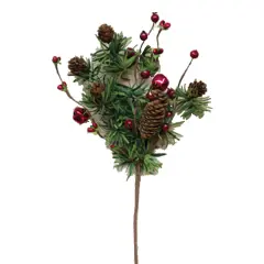 12&rdquo;Long Red Metal Jingle Bell Pine Pick with Brown-Wrapped Wire Stem