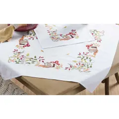 HerrschnersHedgehog Mushroom & Leaves Table Topper Stamped Embroidery Kit Multi