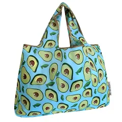 Wrapables Large Foldable Tote Nylon Reusable Grocery Bags, Avocado