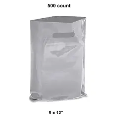 9 x 12" Die Cut Handle Bags Silver