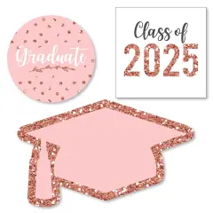 Big Dot of Happiness Rose Gold Grad - DIY Shaped 2025 Graduation Party Cut-Outs - 24 Count